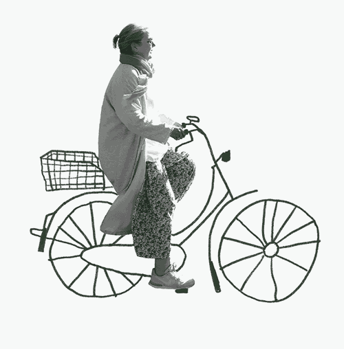 Animation von Britta auf einem gezeichneten Fahrrad